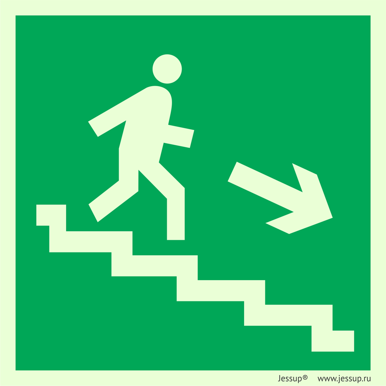 Фотолюминесцентный знак Е13 "Направление к эвакуационному выходу по лестнице вниз" (правосторонний)